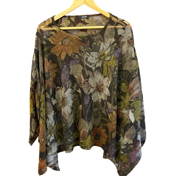 Lace Canada Oversized Sheer Floral Blouse Small/Medium T925R Boho Lagenlook - Picture 1 of 6